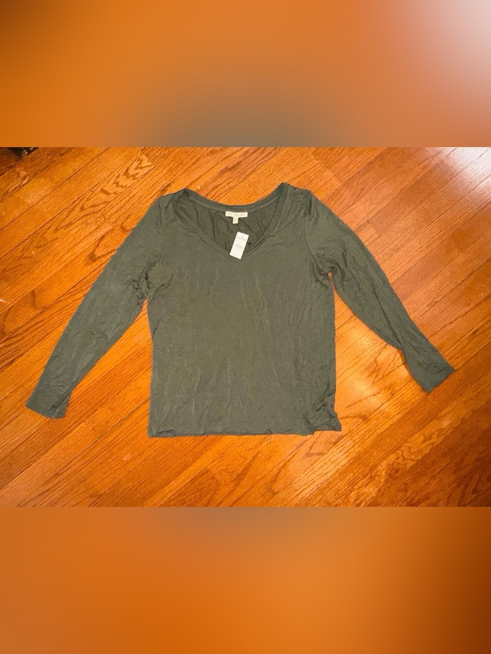 Express Olive Green V-Neck Long Sleeve Top